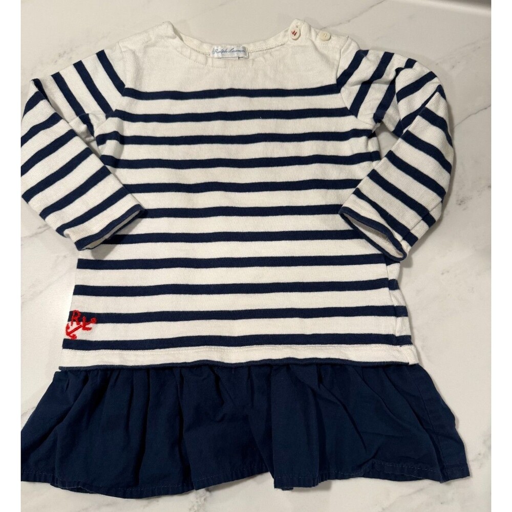 Ralph Lauren Girl's Striped Dress Anchor 18M Nautical Preppy